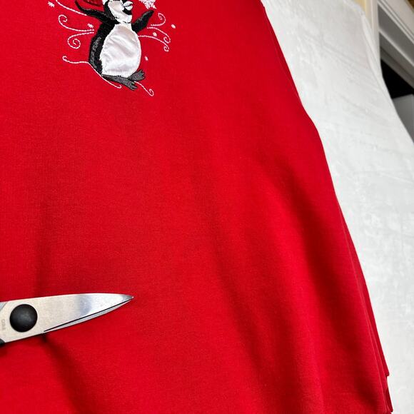VTG Top Stitch Morning Sun Large Red Collared Sweater Holiday Christmas Penguin - Picture 10 of 11